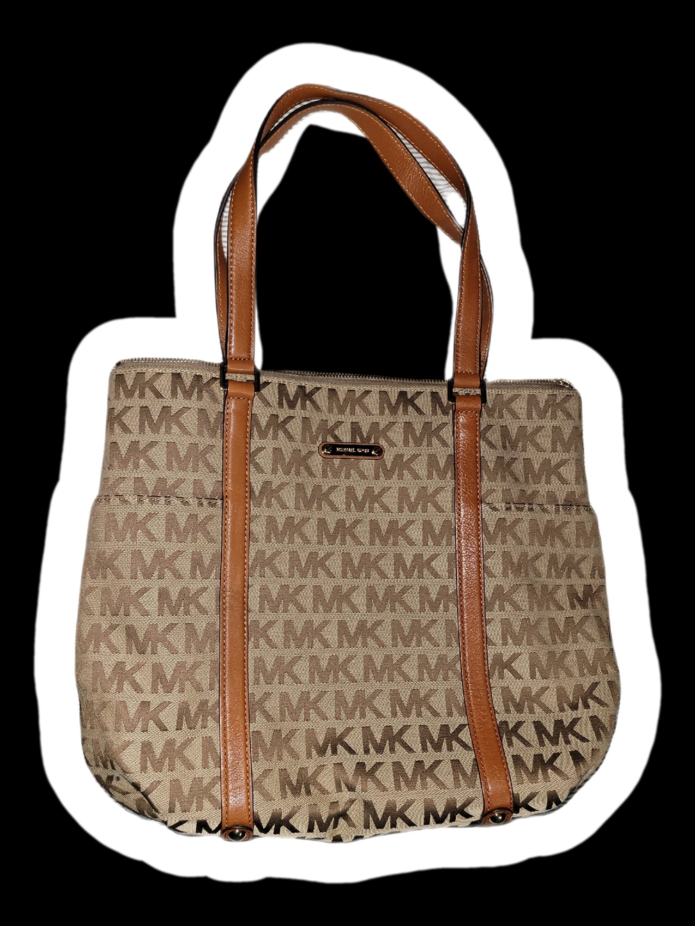 Michael Kors Beige & Brown MK Logo Tote with Tan Straps